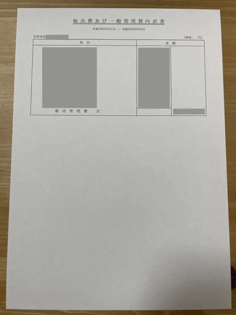 販売費及び一般管理費内訳書